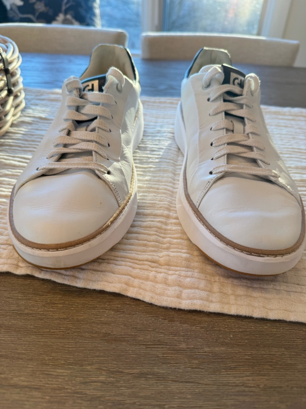 Cole Haan White Leather Sneakers with Black Tongue Accents - Picture 2 of 8